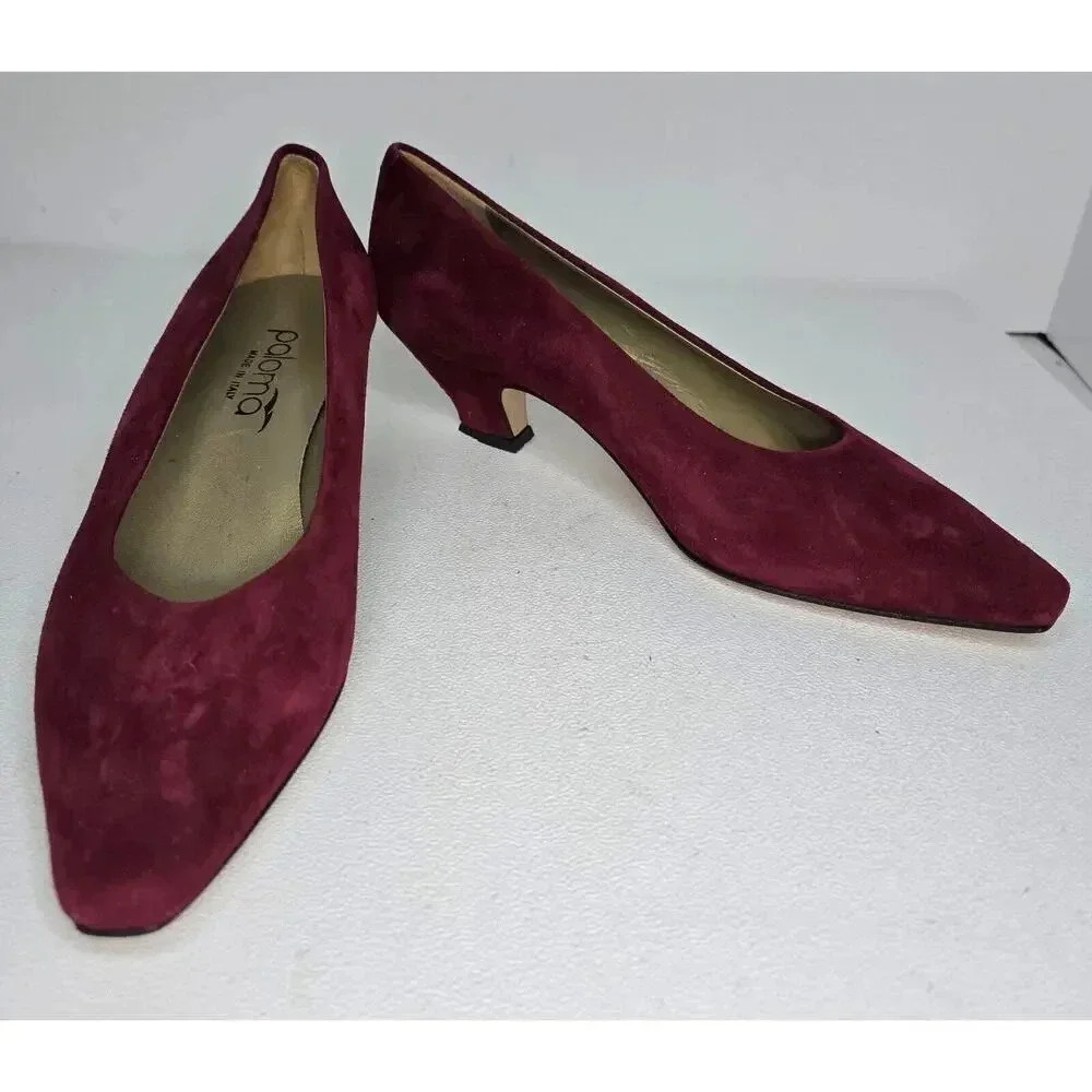 Vintage Paloma Bordeaux Red Suede High Heels Pumps Shoes 8 1/2 B ITALY NWOT